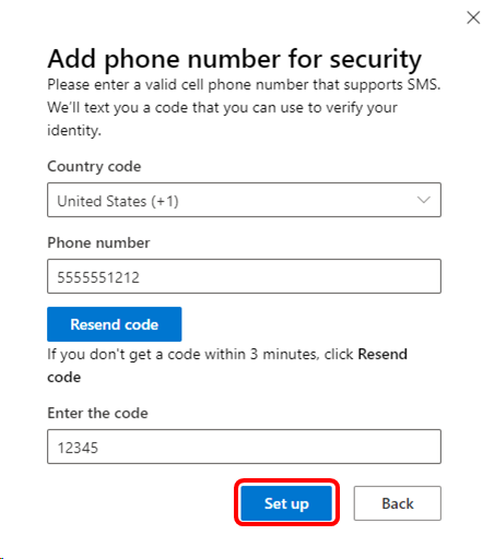 Code de confirmation de l'environnement de développement Microsoft 365