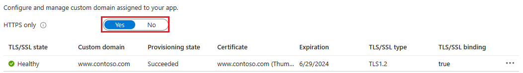Screenshot di un binding SSL con l'opzione Solo HTTPS evidenziata.