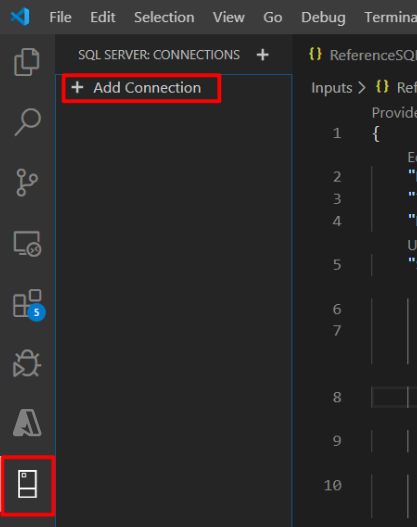 Screenshot del pannello sinistro con l'opzione Aggiungi Connessione evidenziata.