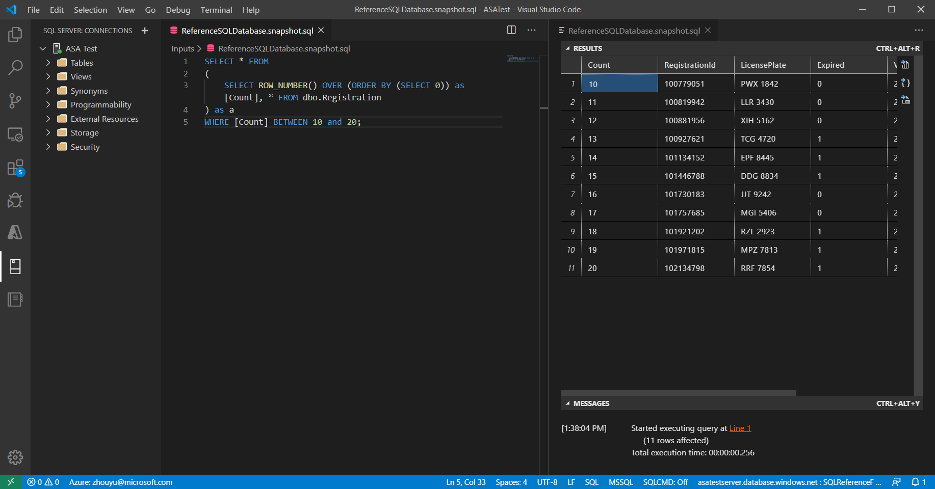Screenshot dei risultati della ricerca in una scheda dell'editor di Visual Studio Code.