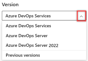 Selezionare una versione dal selettore Della versione del contenuto di Azure DevOps.