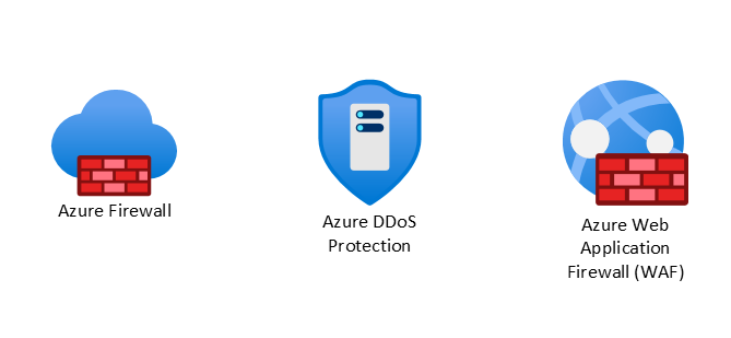Screenshot che mostra le icone per Firewall di Azure, Protezione DDoS di Azure e Web Application Firewall di Azure.