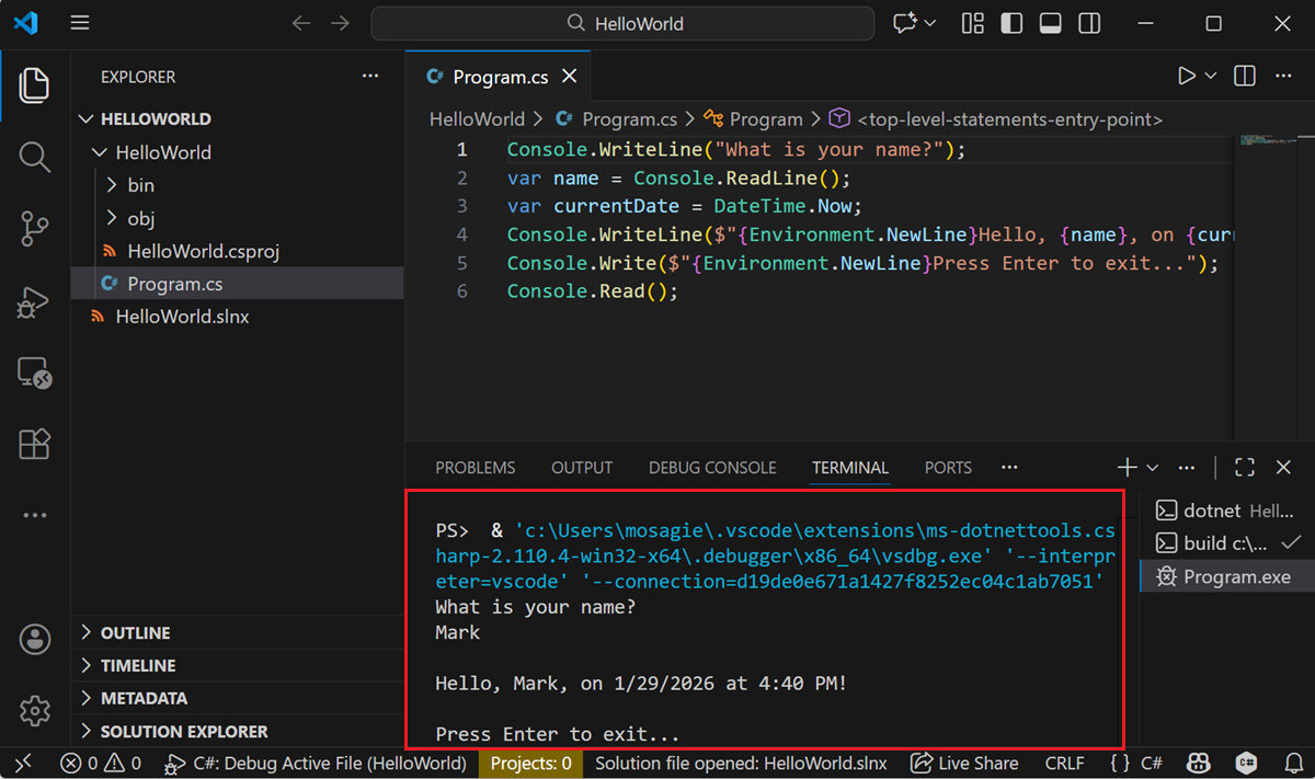 con output del programma modificato