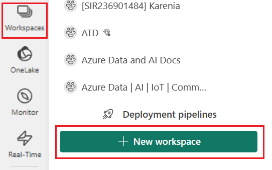 Screenshot dell'interfaccia utente Crea area di lavoro.