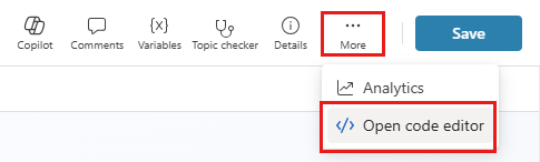 Schermata che mostra come aprire l'editor del codice per un argomento.
