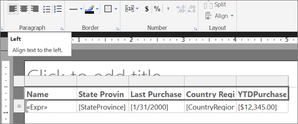 Screenshot che mostra come formattare i titoli in Report Builder.
