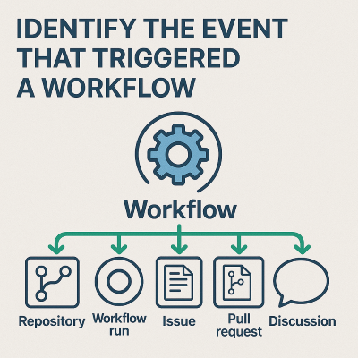 Diagramma che mostra vari trigger del flusso di lavoro in GitHub Actions, ad esempio push, richiesta pull, pianificazione e invio manuale.