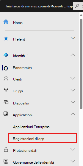 Screenshot che mostra la selezione Microsoft Entra nel portale di Azure.