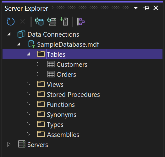 nodo Tabelle espanso in Server Explorer