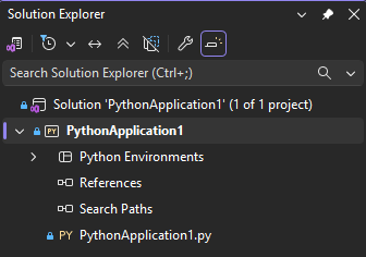 Screenshot che mostra un progetto Python aperto in Esplora soluzioni in Visual Studio.
