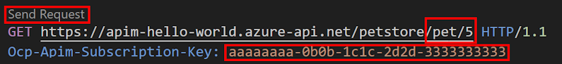 Visual Studio Code からの API 要求送信のスクリーンショット。