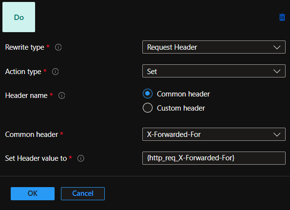XFF ヘッダーからのインライン プロキシ IP の削除を示すスクリーンショット。