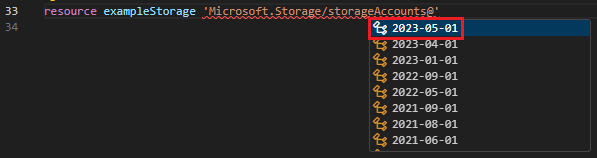 リソースの型に応じた API バージョン選択のスクリーンショット。