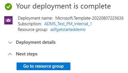デモ テンプレートの正常なデプロイを示すAzure ポータル ページのスクリーンショット。