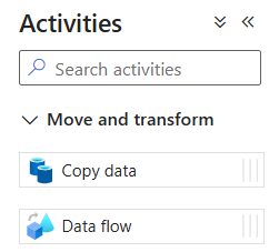 Data Flow アクティビティを配置できるパイプライン キャンバスを示すスクリーンショット