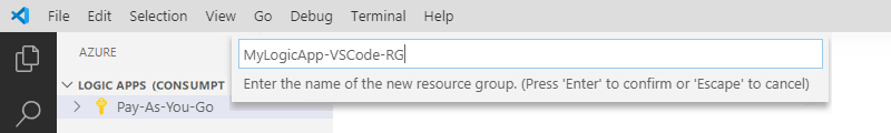 入力された新しい Azure リソース グループ名を示すスクリーンショット。