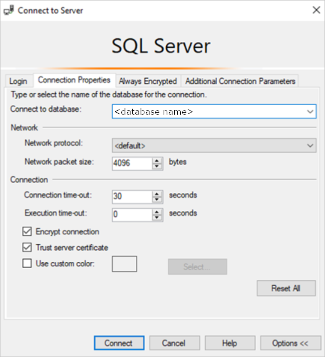 SQL Server 接続プロパティ
