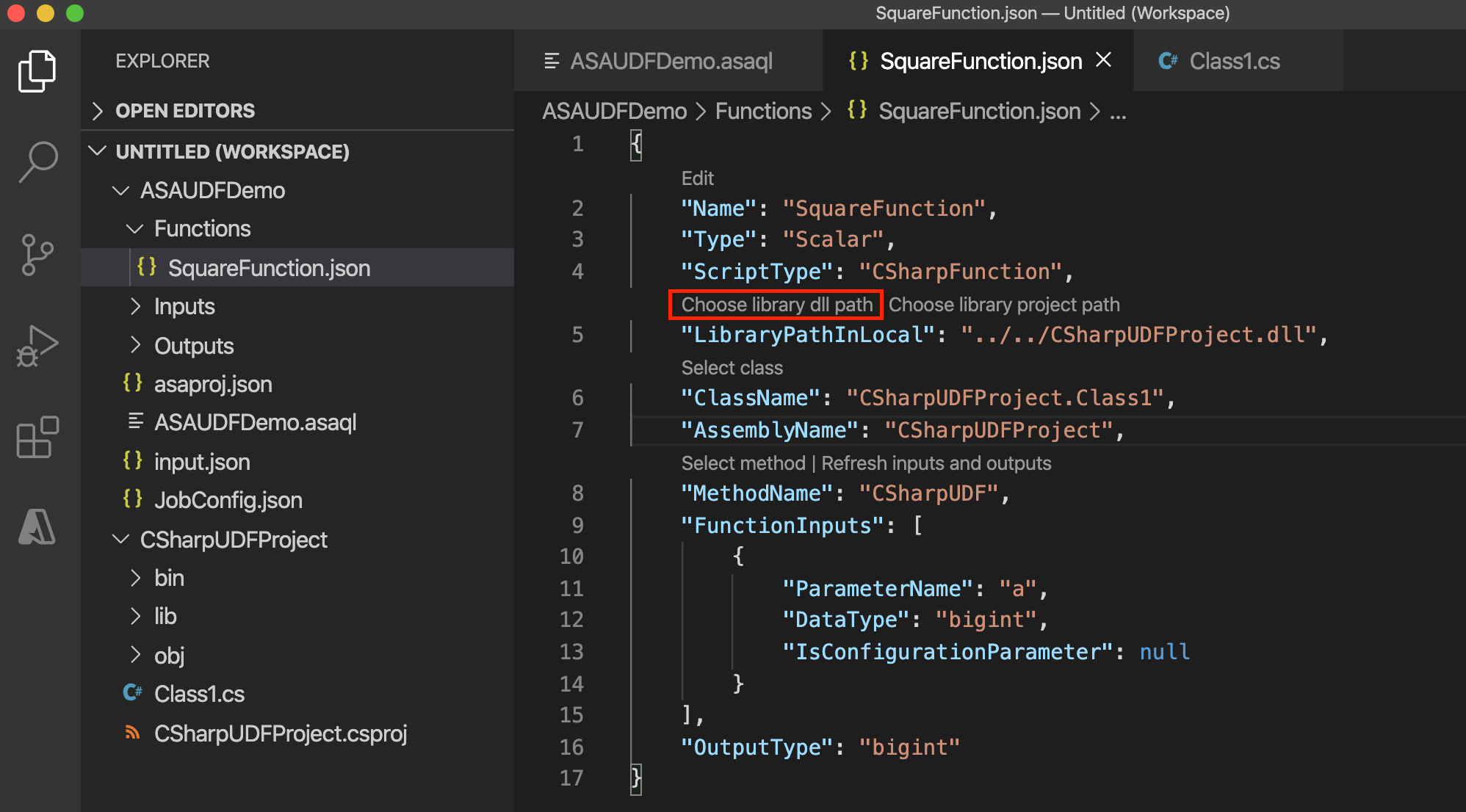 Stream Analytics C sharp 関数の構成