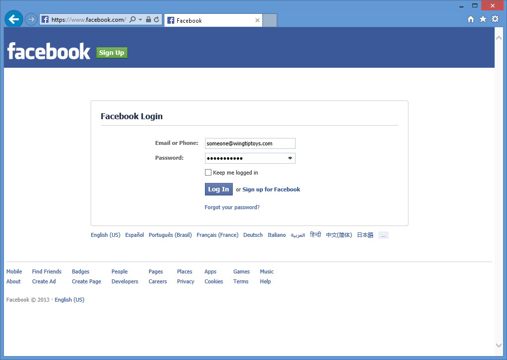 Facebook ログイン ページの画像