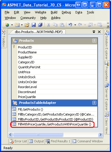 TableAdapter に新しいメソッドが追加されたことを確認する