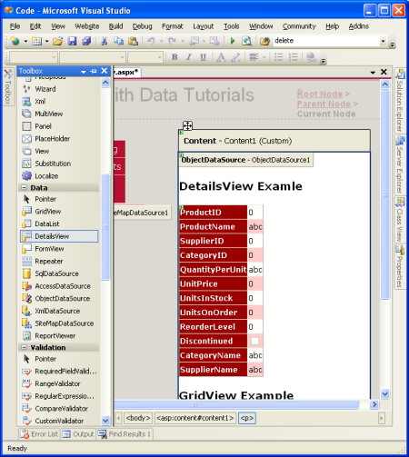 DetailsView をページに追加し、ObjectDataSource にバインドする