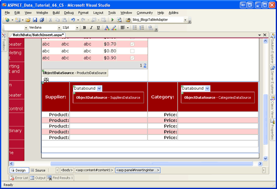 ヘッダー行に仕入先とカテゴリの DropDownList が含まれるようになりました