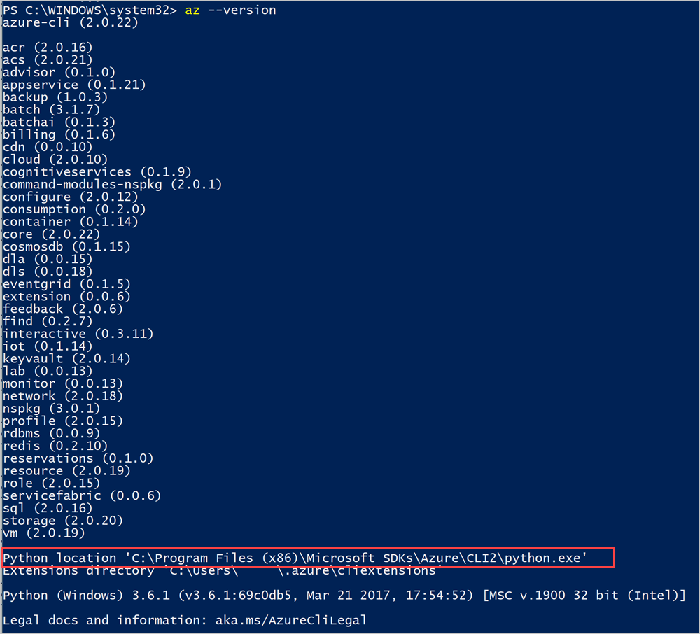 Azure Stack Hub Python 上の Azure CLI の場所