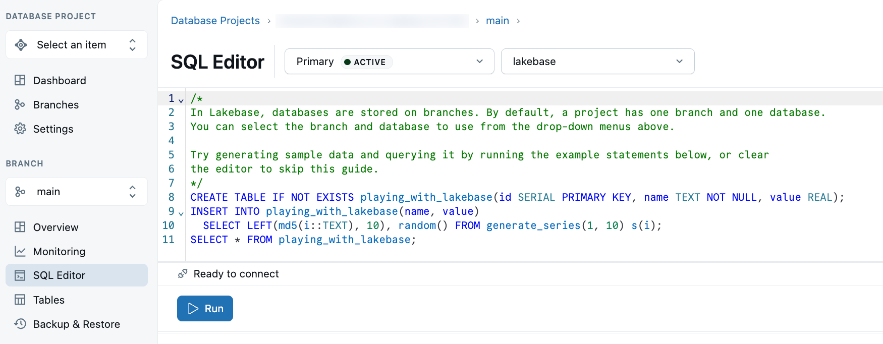 Lakebase SQL エディター