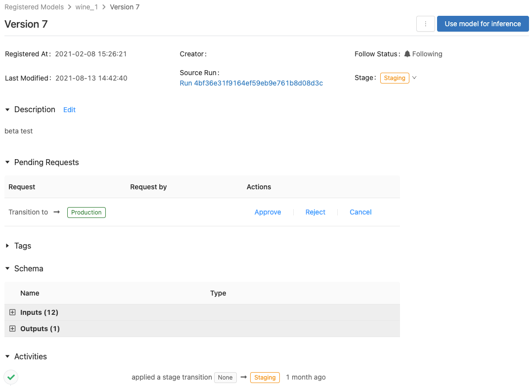 MLflow 2.x モデル バージョン ページ