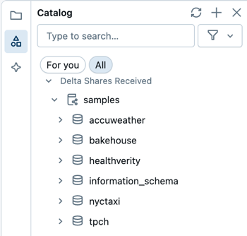 SQL エディターの左側のウィンドウには、ワークスペース ファイル ブラウザー、スキーマ ブラウザー、Genie Code のタブが含まれています。