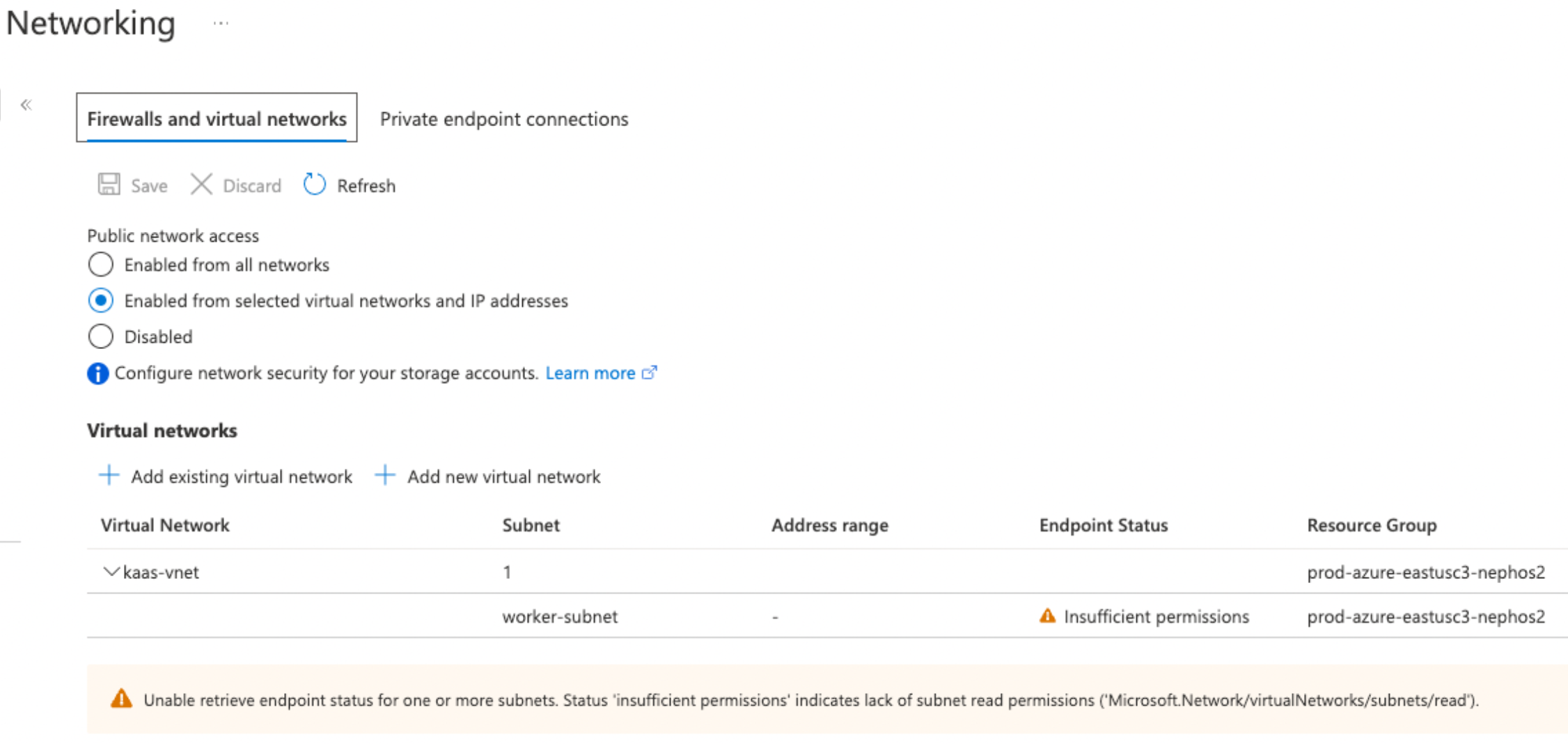 仮想ネットワーク の一覧の新しいエントリの例