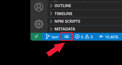 プッシュ アイコンが強調表示されている Visual Studio Code ステータス バーのスクリーンショット。