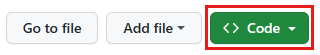[ファイルに移動]、[ファイルの追加]、[緑色のコード] ボタンが強調表示されている GitHub リポジトリ ページのスクリーンショット。