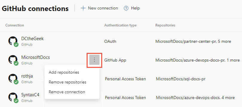 スクリーンショットは「その他のオプション」のGitHub接続メニューを示しています。