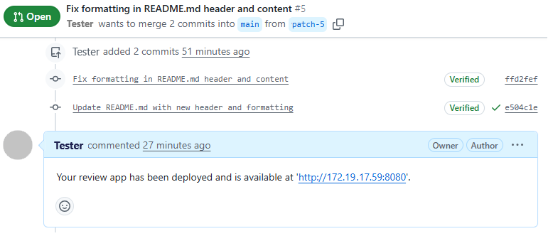 GitHub の [アプリのレビュー] コメントを示すスクリーンショット。
