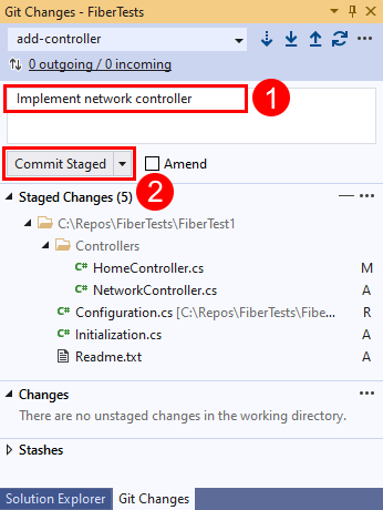 Visual Studio のコミット情報リンクを示すスクリーンショット。