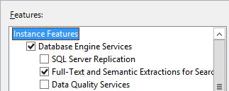 SQL Server の機能のスクリーンショット。