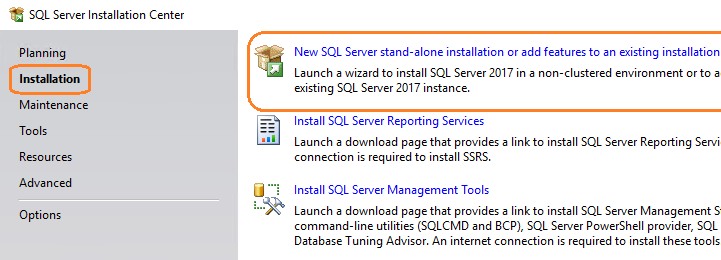 SQL Server の新規インストール