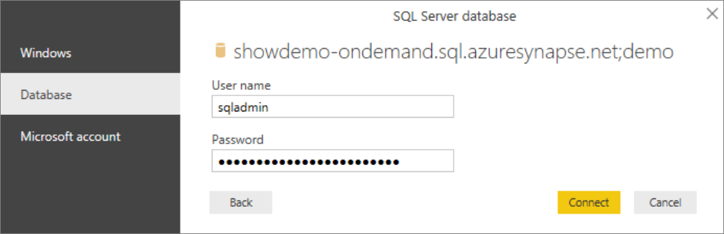 SQL ログインを使用します。