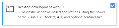 Visual Studio インストーラー、C++ ワークロードを使用したデスクトップ開発のスクリーンショット。