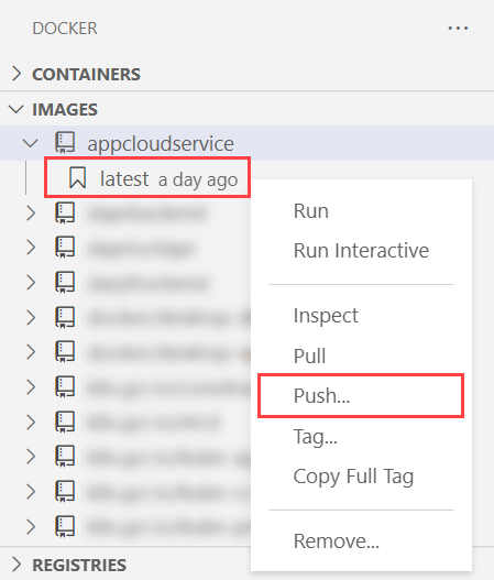 Visual Studio Code: Docker - プッシュ イメージ