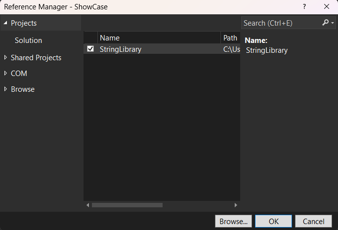 [参照マネージャー] ダイアログで StringLibrary が選択された
