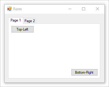 2 つのタブ ページを含むタブ コントロールを持つ Windows フォーム。
