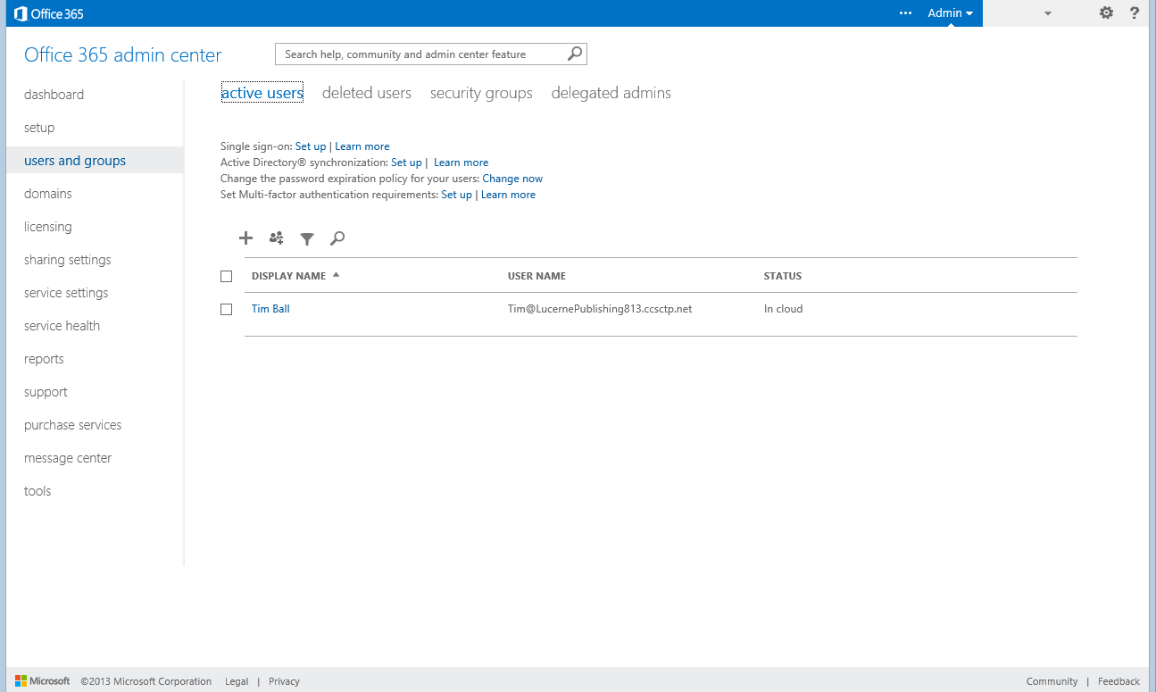 Microsoft 365 管理センターのアクティブ ユーザーのスクリーンショット。