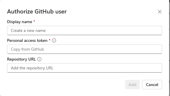 アカウントを追加するためのGitHub統合UIのスクリーンショット