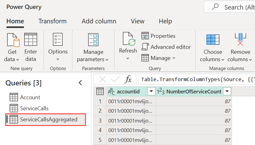 Power BI Premium の計算テーブルを強調するスクリーンショット。