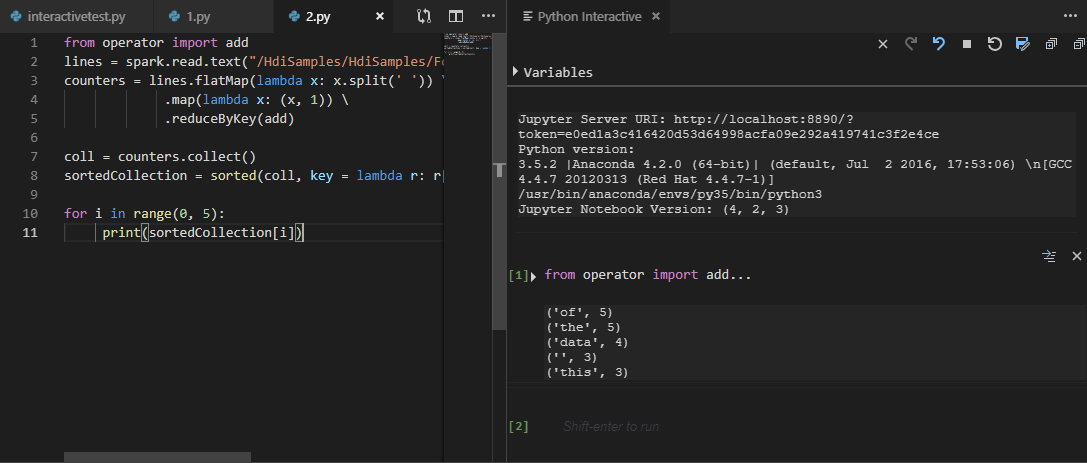pyspark 対話型 Python ウィンドウ