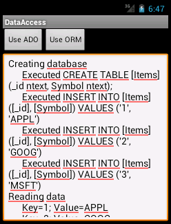 Android SQLite.NET のサンプル Android SQLite.NET のサンプル