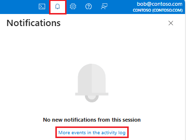 Azure portal で強調表示されている通知ベル アイコンのスクリーンショット。