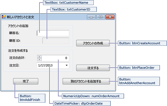NewCustomer フォームの詳細を示すスクリーンショット。